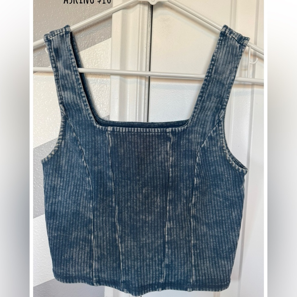 Buckle Denim Blue Ribbed Tank Top
